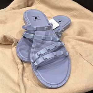 NWT Shade & Shore Easy On-Off Blue Slip-on Plastic Sandals, Sz 6
